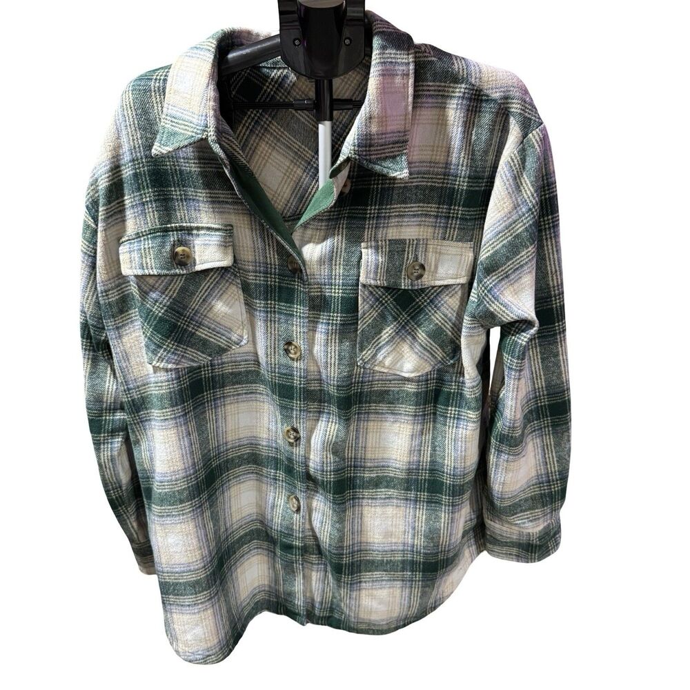 Womens Kori America Check Plaid Flannel Shirt Sz 1XL Cotton Button
